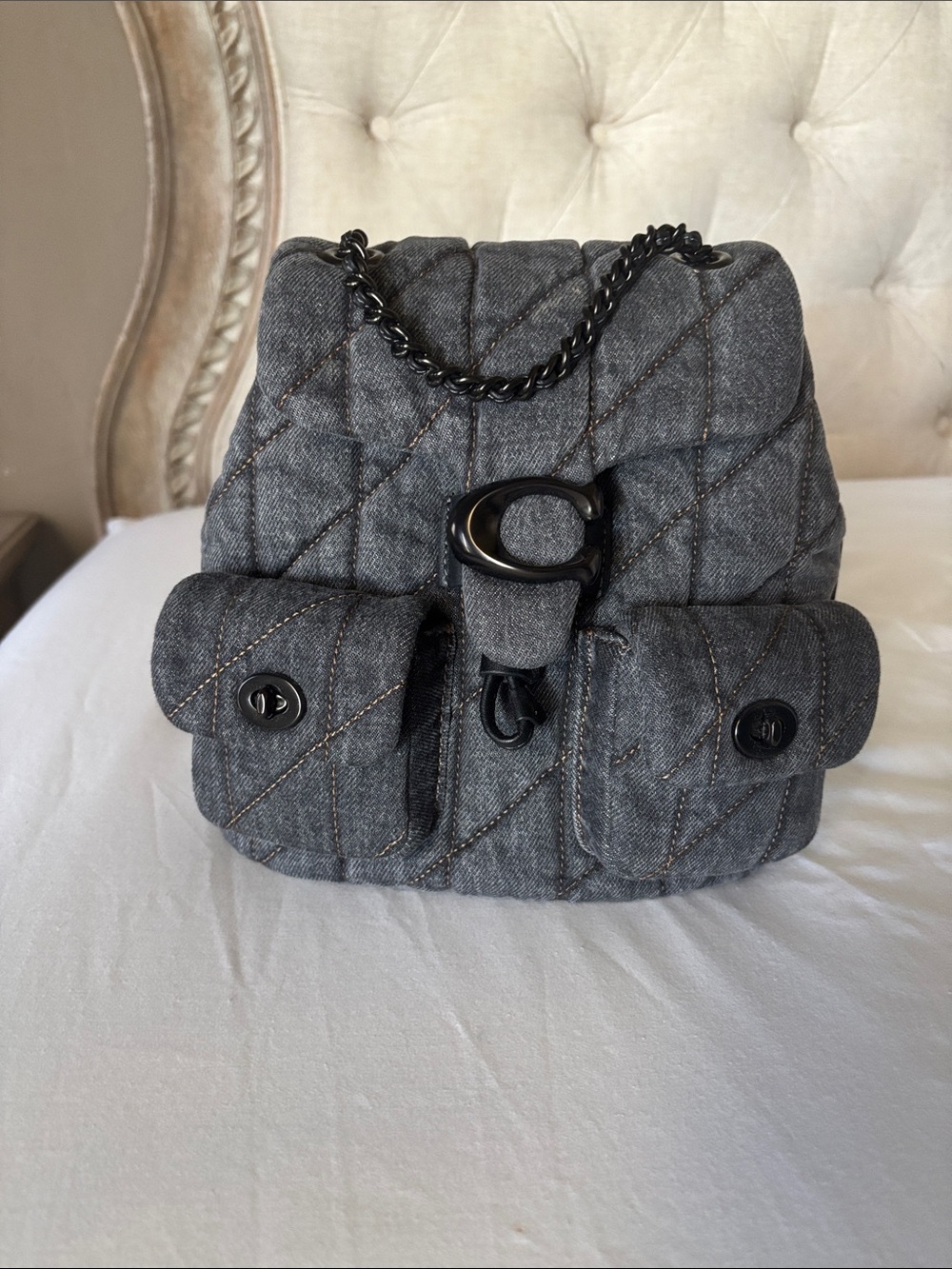 Coach Quilted Tabby Backpack Washed Grey Denim